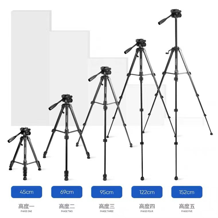 YUNTENG VCT-668 Professional Portable Aluminum Alloy Tripod Stand Extendable Photography Tripod with Gimbal Stabilizer for SLR/Mobile Phones