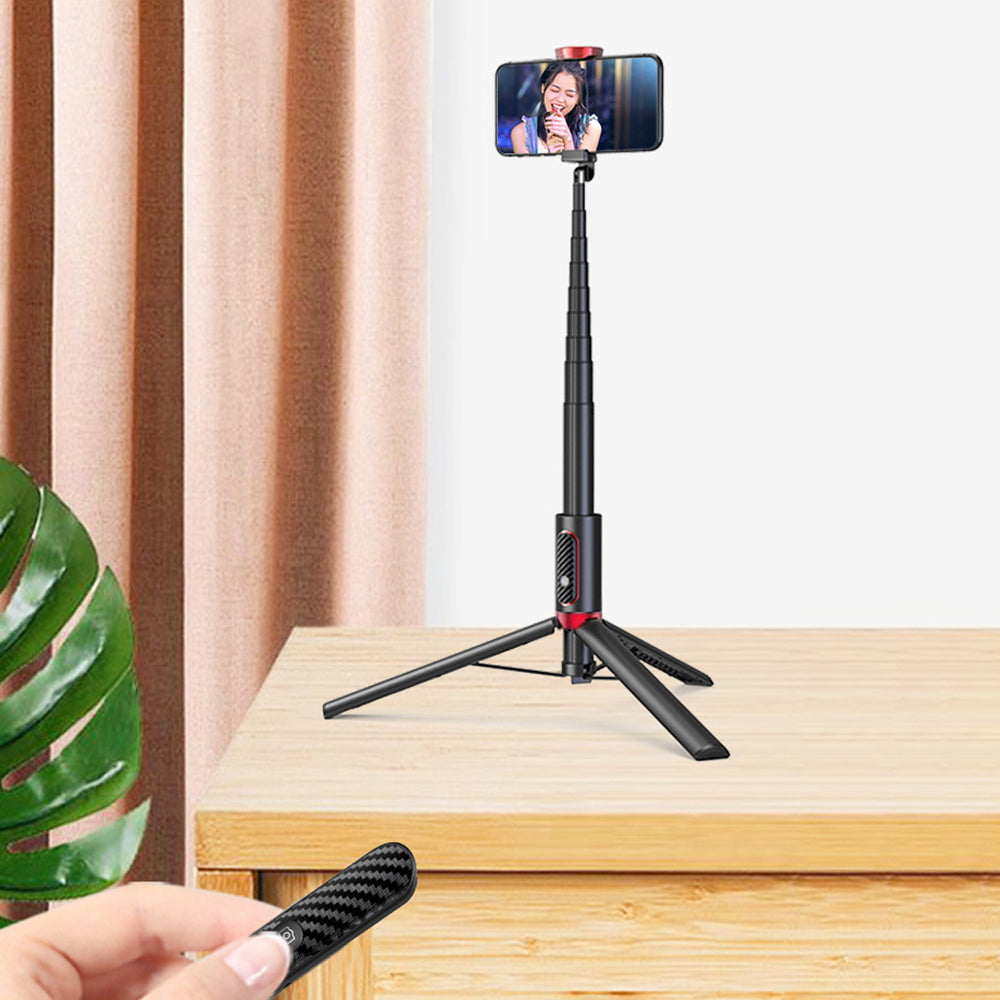 FOMITO XYK-202Max 1.5m Expanded Selfie Stick Remote Control Aluminum Alloy Telescopic Tripod - Pink