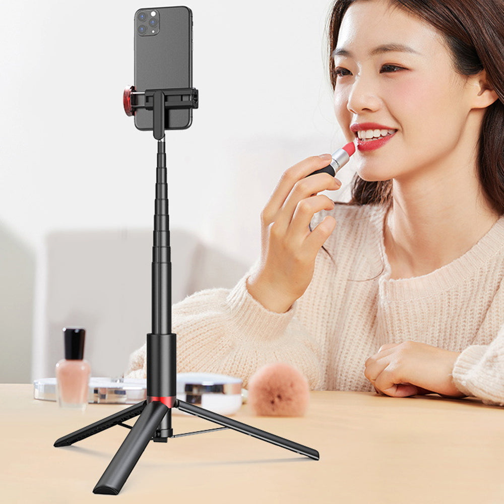 FOMITO XYK-202Max 1.5m Expanded Selfie Stick Remote Control Aluminum Alloy Telescopic Tripod - Pink