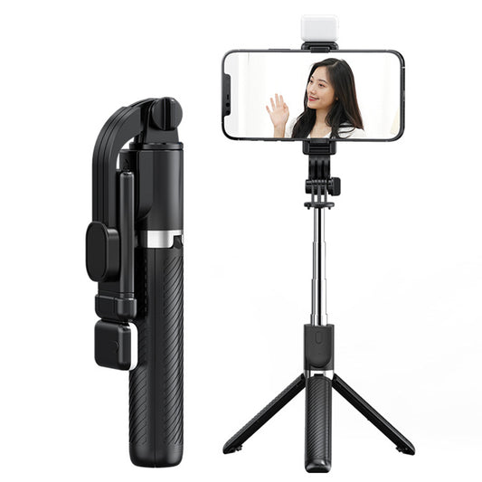 Z5s For Vlogging Photography 2 in 1 Bluetooth Selfie Stick Remote Control Folding Tripod with Fill Light - Black