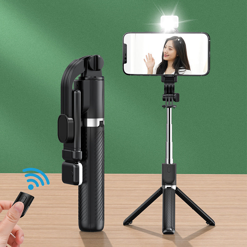 Z5s For Vlogging Photography 2 in 1 Bluetooth Selfie Stick Remote Control Folding Tripod with Fill Light - Black