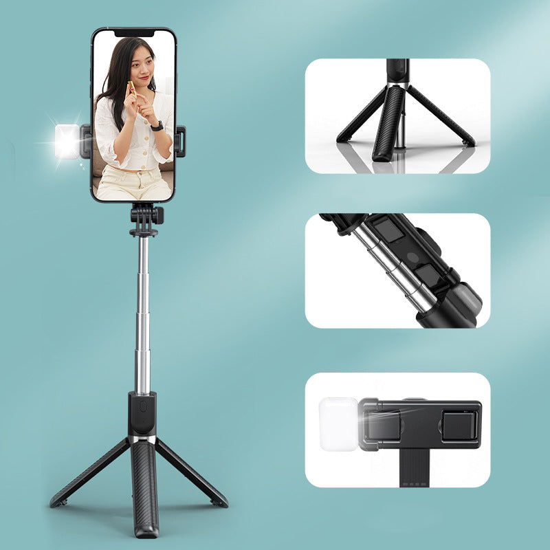 Z5s For Vlogging Photography 2 in 1 Bluetooth Selfie Stick Remote Control Folding Tripod with Fill Light - Black