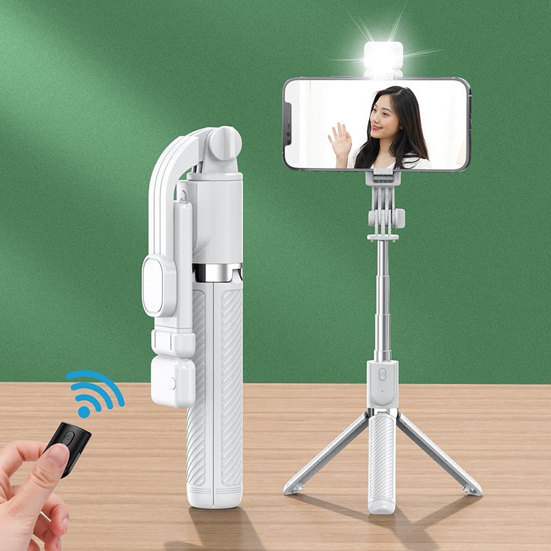 Z5s For Vlogging Photography 2 in 1 Bluetooth Selfie Stick Remote Control Folding Tripod with Fill Light - White