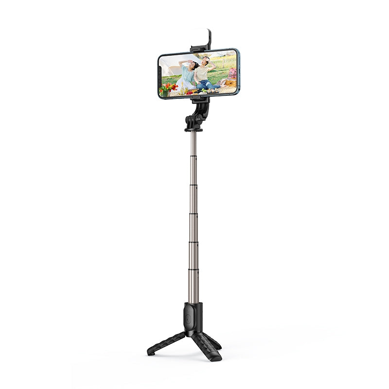 MCDODO MDD SS-1781 Aluminum Alloy Extendable Rod Selfie Stick Bluetooth Remote Control Tripod with Single Fill Light - Black