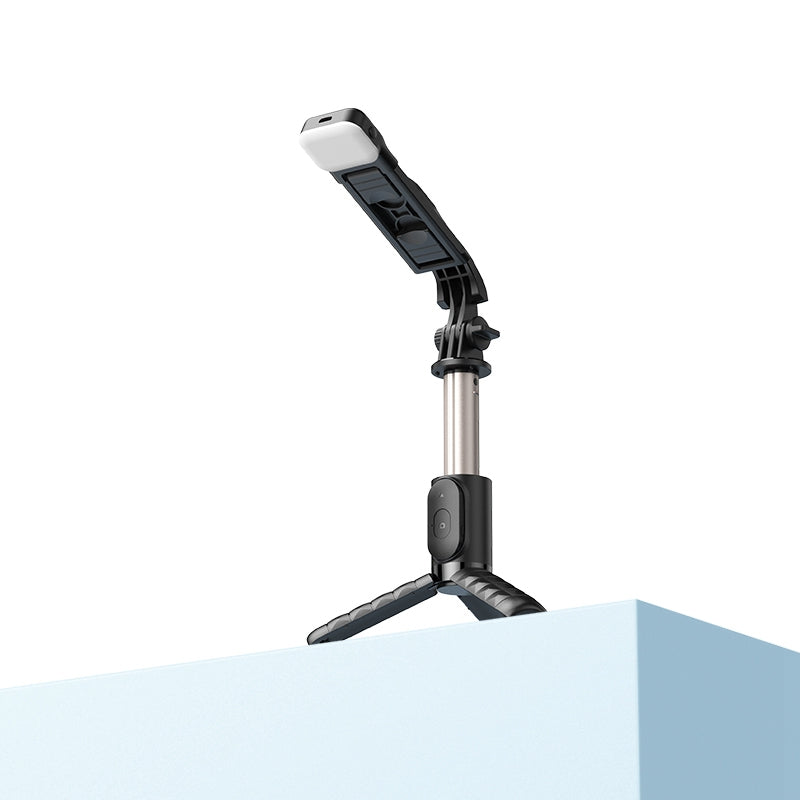 MCDODO MDD SS-1781 Aluminum Alloy Extendable Rod Selfie Stick Bluetooth Remote Control Tripod with Single Fill Light - Black