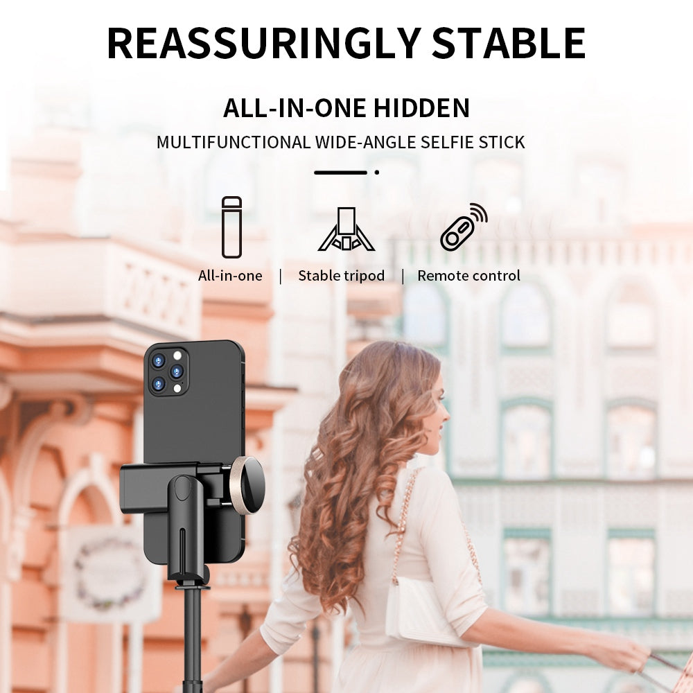 Q12 Mobile Phone Holder Tripod Extendable Aluminium Alloy Pole Live Streaming Selfie Stick with Bluetooth Remote Control - Pink