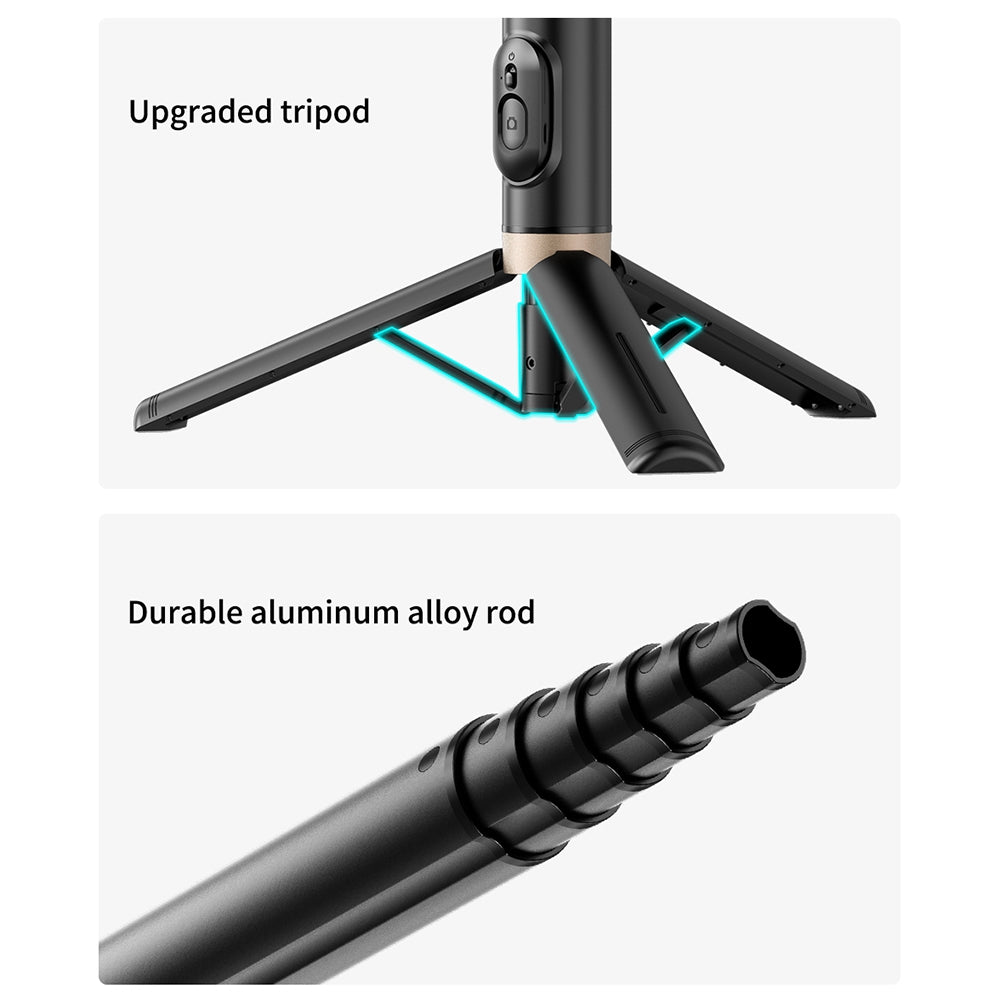 Q12 Mobile Phone Holder Tripod Extendable Aluminium Alloy Pole Live Streaming Selfie Stick with Bluetooth Remote Control - Pink
