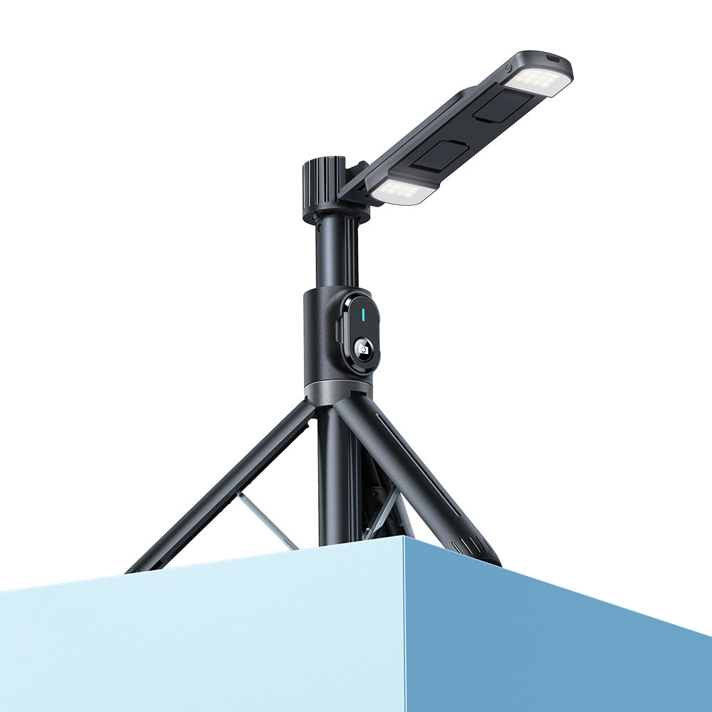 MCDODO MDD SS-1771 Dual Lights Wireless Selfie Stick Portable Tripod Phone Stand with 360-Degree Rotating Phone Clip/Remote for Photography Live Streaming - Black