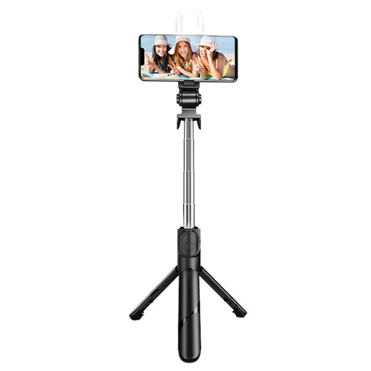 XT02SP 100cm Bluetooth Remote Control Extendable Selfie Stick Tripod Stand with LED Light for Youtube Makeup Photography Livestream - Black
