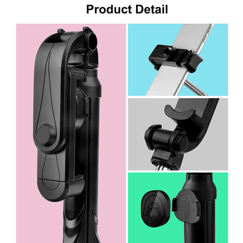 XT10 Wireless Bluetooth Selfie Stick Portable Folding Mini Selfie Stick Retractable Tripod Stand with 360-Degree Rotating Phone Holder - Black
