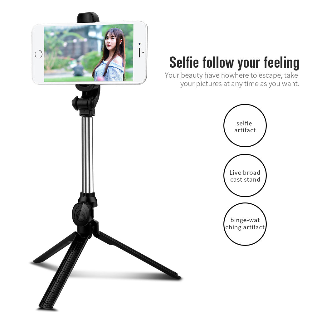 XT10 Wireless Bluetooth Selfie Stick Portable Folding Mini Selfie Stick Retractable Tripod Stand with 360-Degree Rotating Phone Holder - White