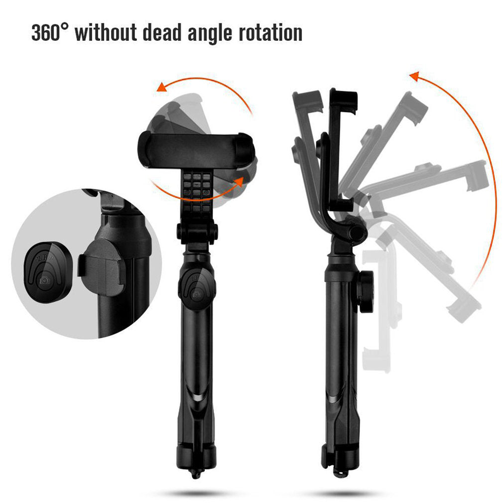 XT10 Wireless Bluetooth Selfie Stick Portable Folding Mini Selfie Stick Retractable Tripod Stand with 360-Degree Rotating Phone Holder - White