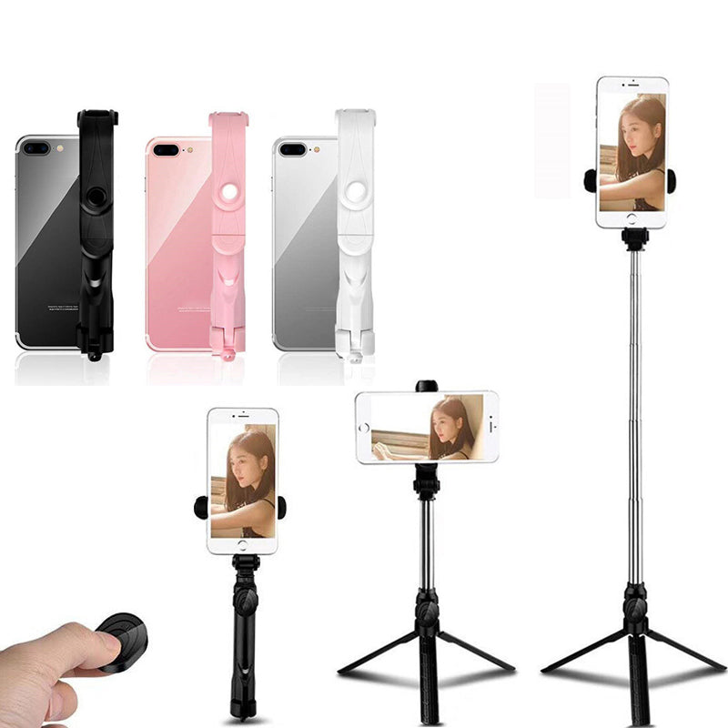 XT10 Wireless Bluetooth Selfie Stick Portable Folding Mini Selfie Stick Retractable Tripod Stand with 360-Degree Rotating Phone Holder - White