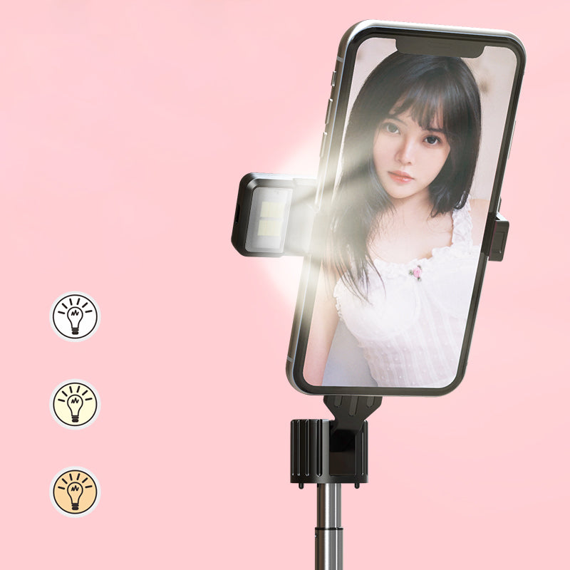 P90D Selfie Stick Phone Clip Holder Wireless Bluetooth Remote Control Portable 1.1m Tripod Stand with One Fill Light - White
