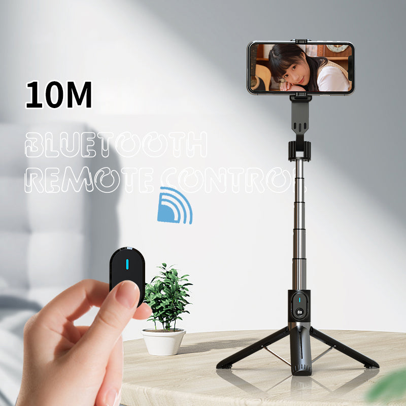 P90 1.1m Extension Selfie Stick Phone Clip Holder Wireless Remote Controlled Photography Tripod Stand - Black