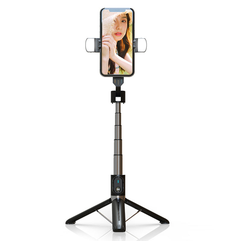 P90D-2 1.1m Extension Tripod Stand Phone Clip Holder Wireless Remote Controlled Selfie Stick with Dual Fill Lights - Black