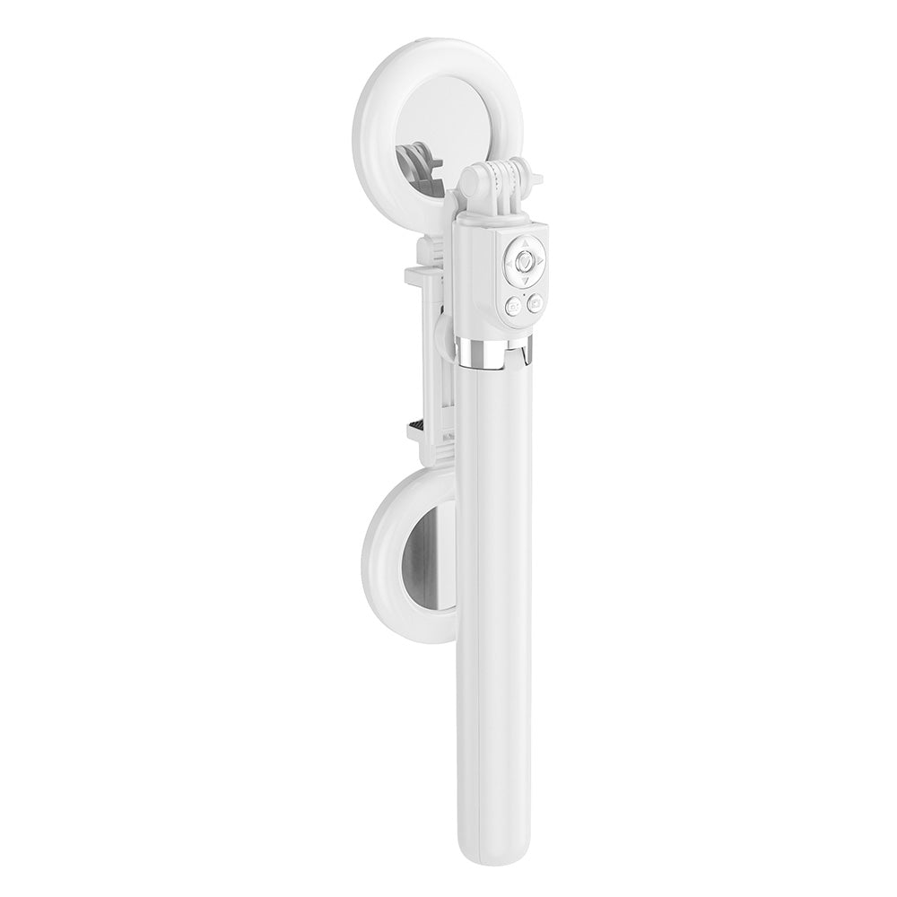 R17DS 1.75m Portable Bluetooth Selfie Stick Retractable Tripod Phone Stand with Dual Fill Lights 360-Degree Rotating Photography Live Streaming Devices - White