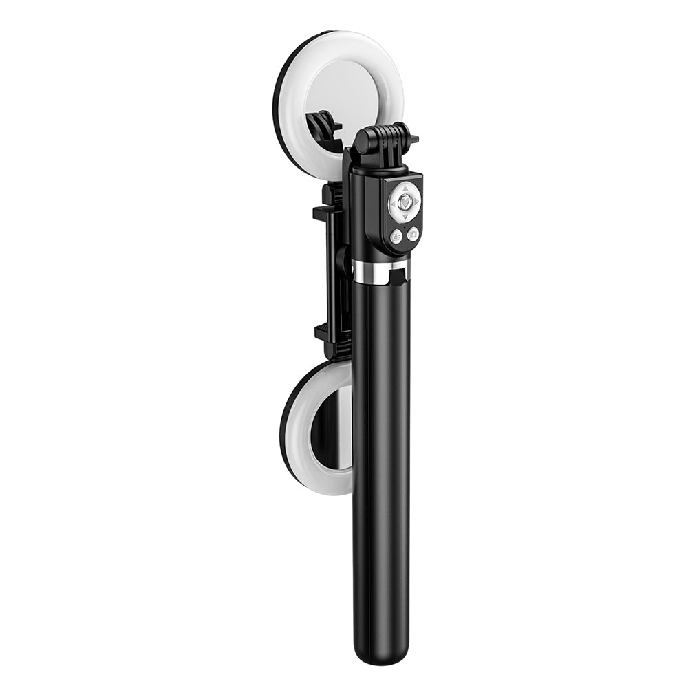 R13DS 1.3m Extendable Selfie Stick Wireless Bluetooth Remote Control Portable Tripod Stand with Fill Light and Mirror - Black