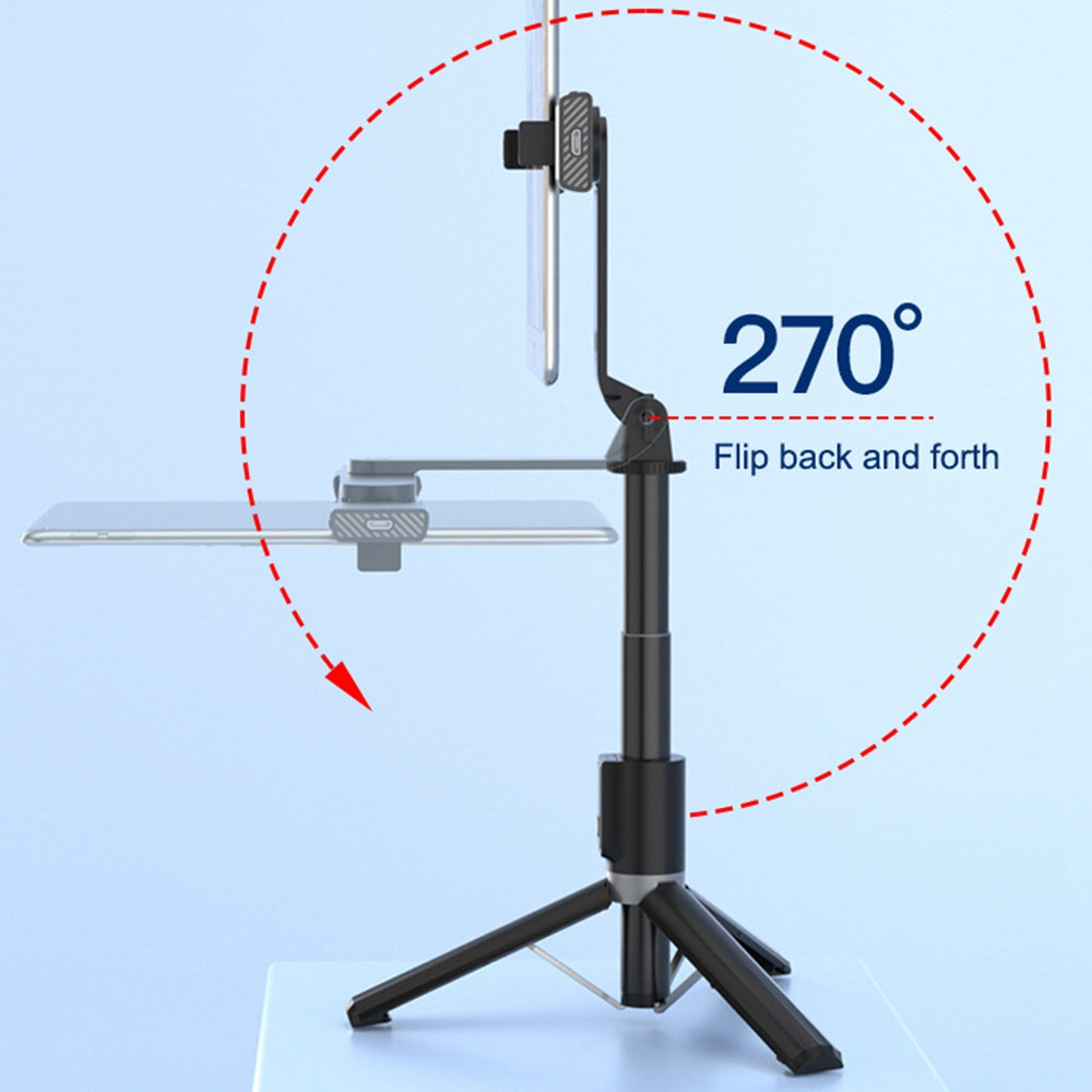P40L-V1 2-in-1 Telescopic Tripod Stand Bluetooth Remote Control Selfie Stick with Double Phone Holder (Single Fill Light)