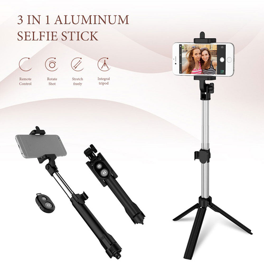 qq-1 75cm Extendable Selfie Stick Tripod Stand Phone Clip Holder with Wireless Bluetooth Remote Control - Pink