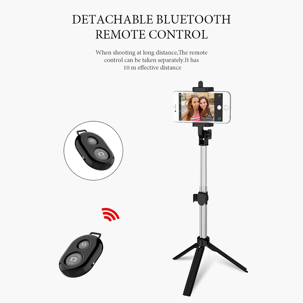 qq-1 75cm Extendable Selfie Stick Tripod Stand Phone Clip Holder with Wireless Bluetooth Remote Control - Pink