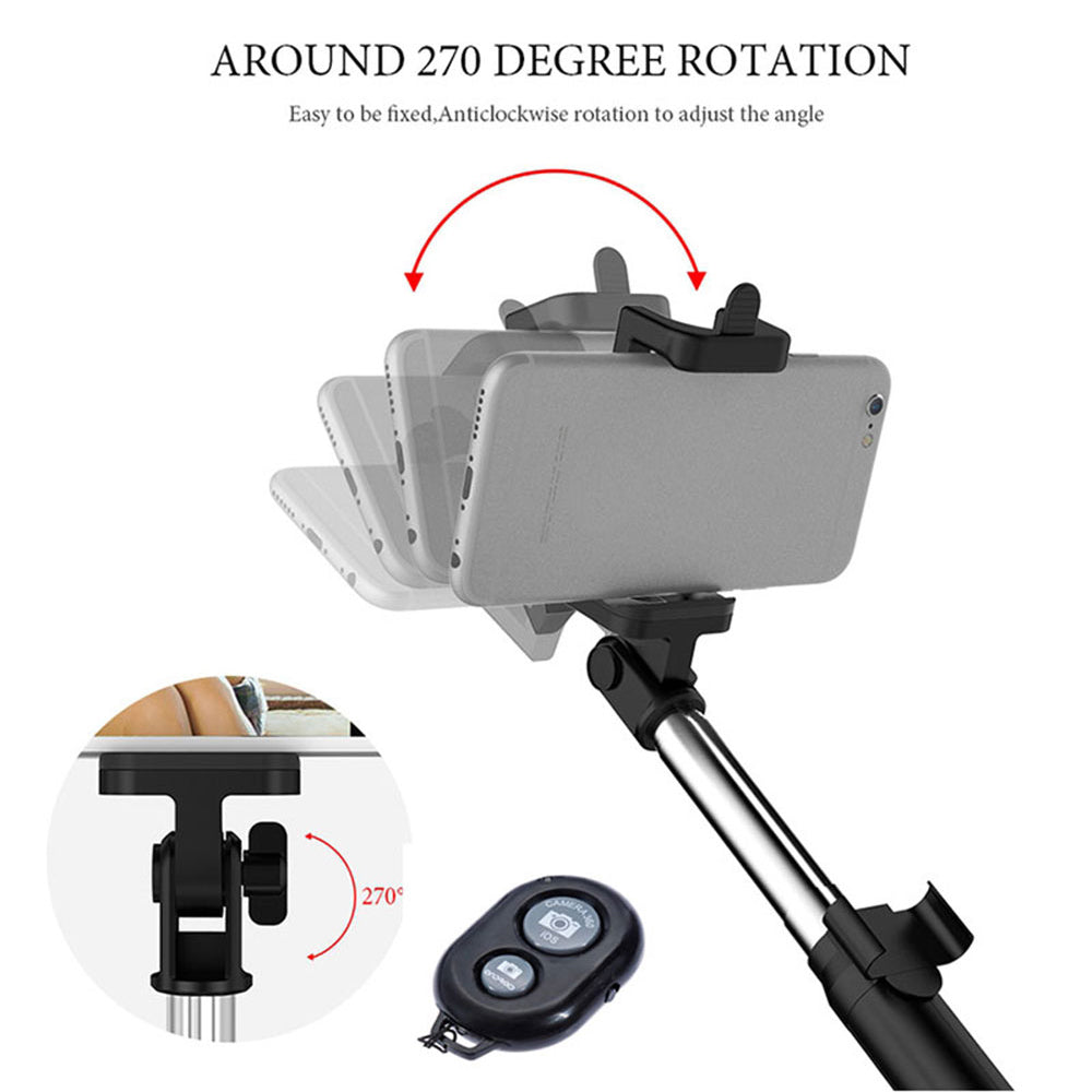 qq-1 75cm Extendable Selfie Stick Tripod Stand Phone Clip Holder with Wireless Bluetooth Remote Control - Pink