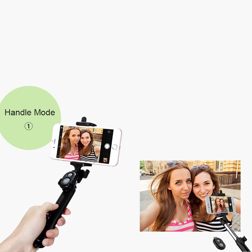 qq-1 75cm Extendable Selfie Stick Tripod Stand Phone Clip Holder with Wireless Bluetooth Remote Control - Pink