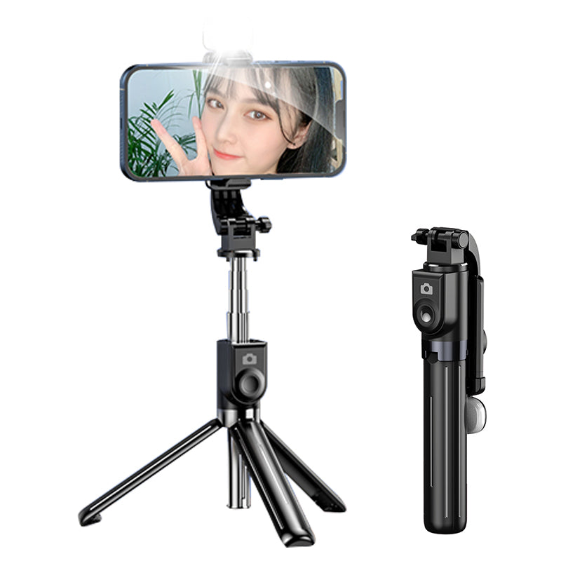 Z11S 103cm Portable Extendable Aluminum Pole Bluetooth Remote Control Phone Selfie Stick Photography Tripod with Fill Light - Black