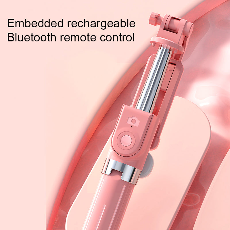 Z11S 103cm Portable Extendable Aluminum Pole Bluetooth Remote Control Phone Selfie Stick Photography Tripod with Fill Light - Pink