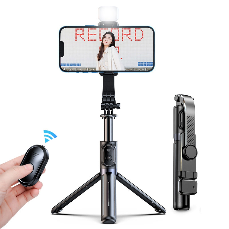 Z9S 105cm Extendable Wireless Bluetooth Remote Control Selfie Stick 360 Degrees Rotating Phone Live Streaming Bracket Tripod with Fill Light - Black
