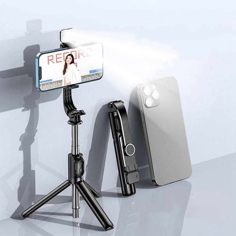 Z9S 105cm Extendable Wireless Bluetooth Remote Control Selfie Stick 360 Degrees Rotating Phone Live Streaming Bracket Tripod with Fill Light - Black
