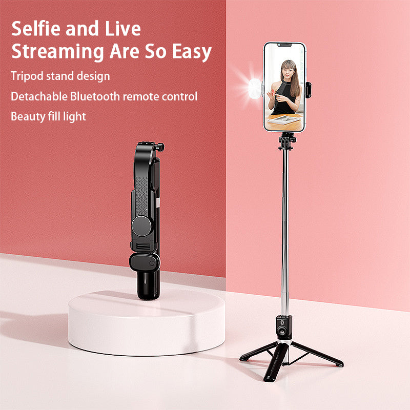 Z100S 100cm Foldable Extendable Selfie Stick Tripod Stand with Rechargeable Bluetooth Remote Control and LED Fill Light - Black