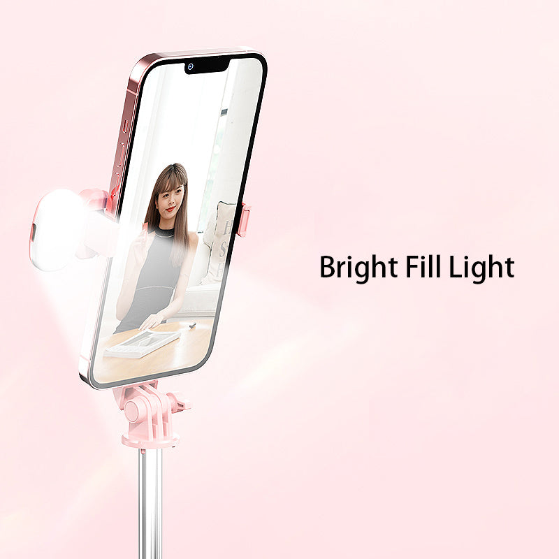 Z100S 100cm Foldable Extendable Selfie Stick Tripod Stand with Rechargeable Bluetooth Remote Control and LED Fill Light - White