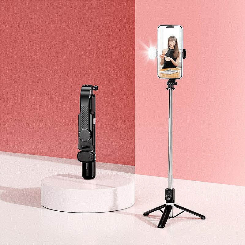 Z10SE Foldable Broadcasting Selfie Stick 100cm Extendable Tripod Stand LED Fill Light Phone Clip Holder with Rechargeable Bluetooth Remote Control - Black