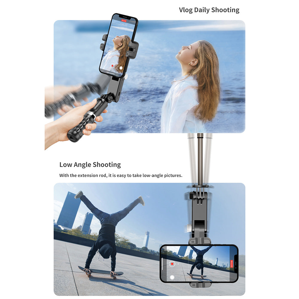 Q18 Smartphone Gimbal Stabilizer Extension Rod Selfie Stick Phone Holder Tripod Stand with Fill Light and Face Tracking Function