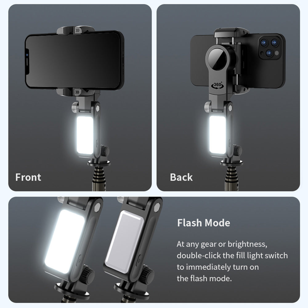 Q18 Smartphone Gimbal Stabilizer Extension Rod Selfie Stick Phone Holder Tripod Stand with Fill Light and Face Tracking Function
