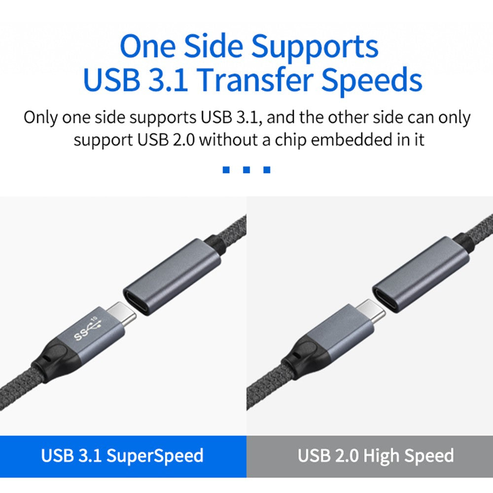 Portable USB-C Female to USB-A 3.0 Male Adapter Cable (Aluminum Alloy Plug + Braided Cable) - Black