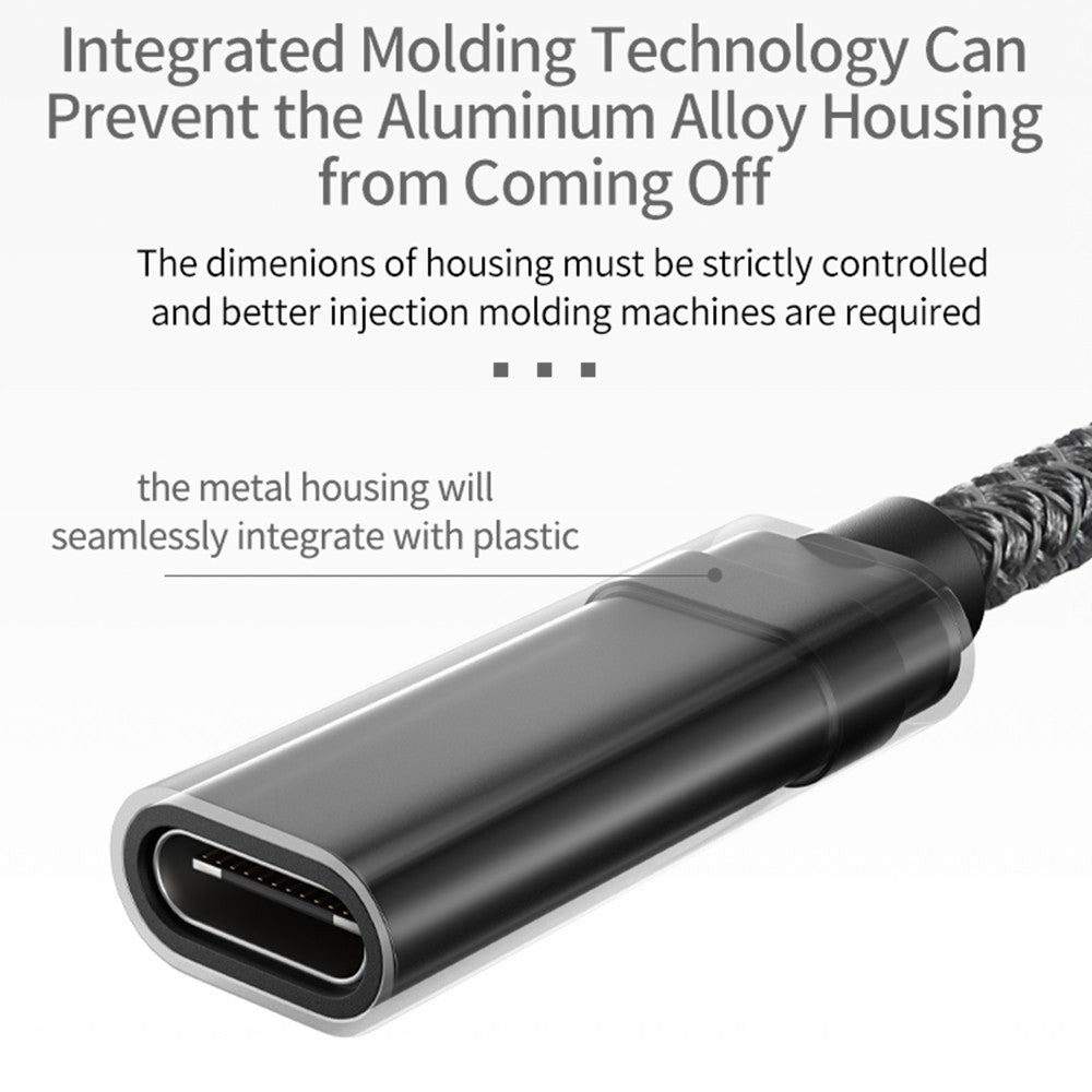 Portable USB-C Female to USB-A 3.0 Male Adapter Cable (Aluminum Alloy Plug + Braided Cable) - Black
