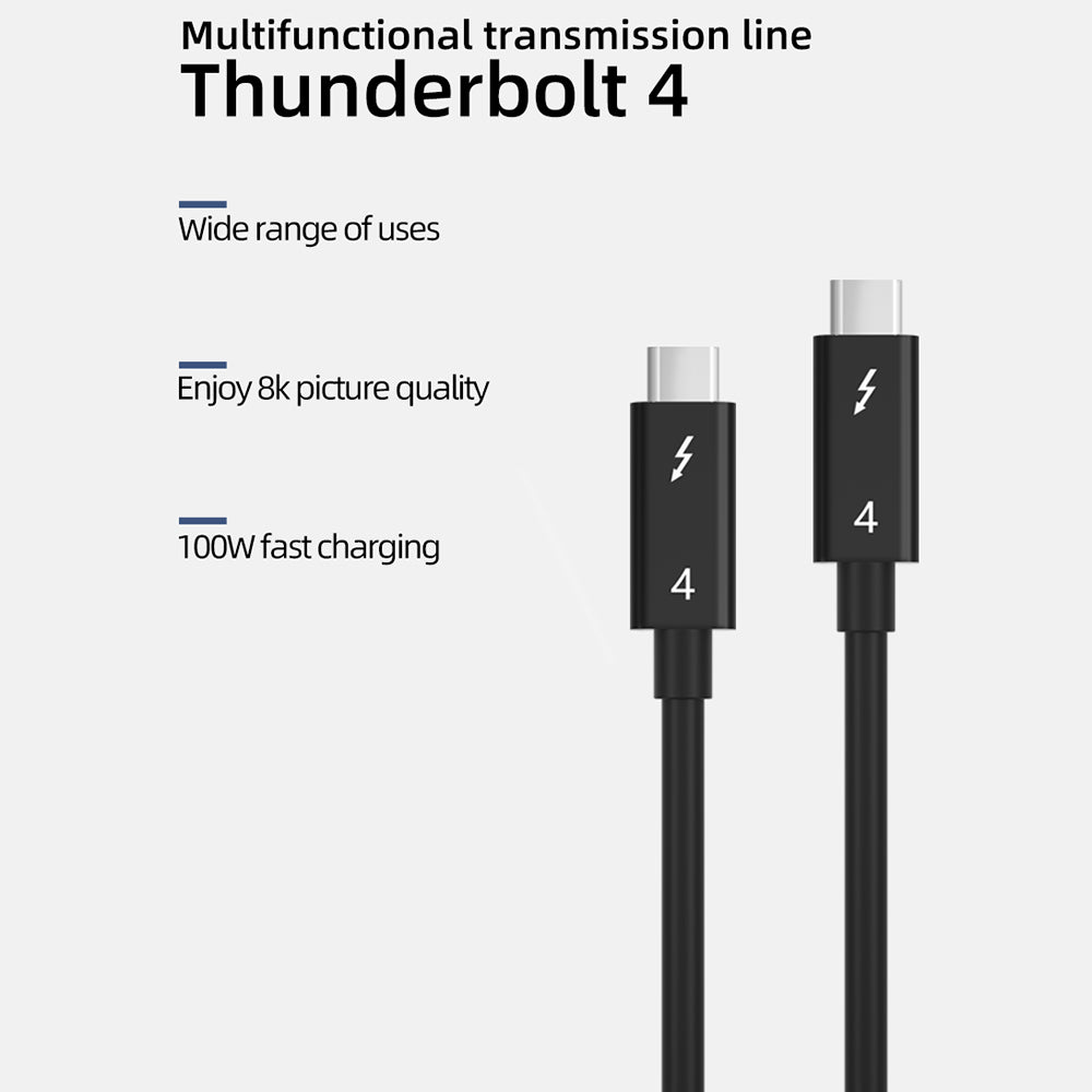 1m 40Gbps High-speed Data Transfer Cord Thunderbolt 4 Adapter Cable Male to Male 100W Fast Charging Cord for Thunderbolt 4 Docking Station - Black