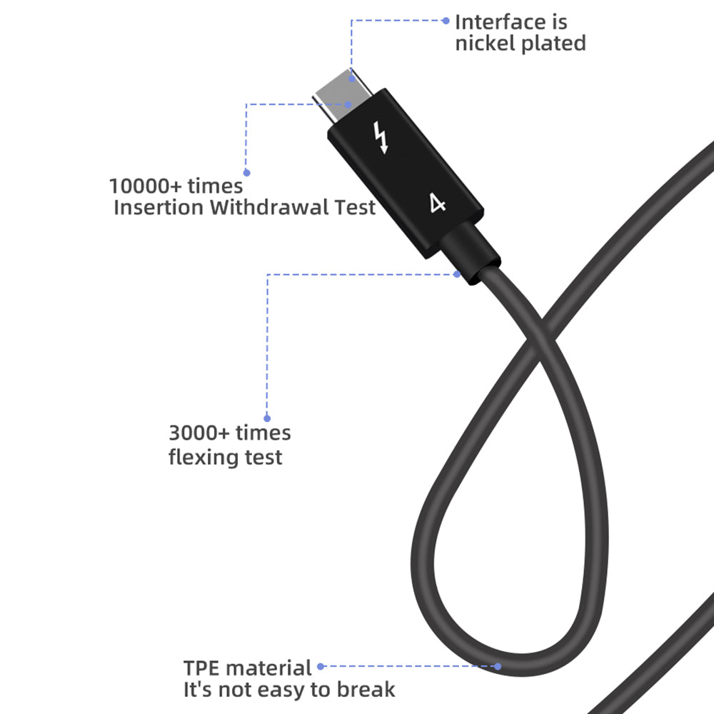 1m 40Gbps High-speed Data Transfer Cord Thunderbolt 4 Adapter Cable Male to Male 100W Fast Charging Cord for Thunderbolt 4 Docking Station - Black