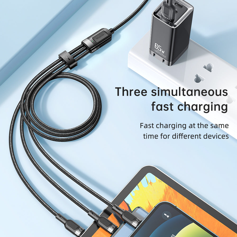 3 in 1 Super Fast Charging Cable High-speed Transmission Data Cable Flexible Braided Wire (L+M+T) - Black