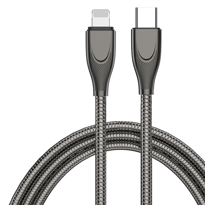 ADC-009 1m Type-C to Lightning 8 Pin Fast Charging Cable Zinc Alloy Flexible Cable Supports Data Transmission - Black
