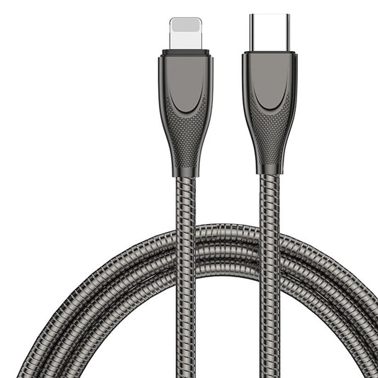 ADC-009 1m Type-C to Lightning 8 Pin Fast Charging Cable Zinc Alloy Flexible Cable Supports Data Transmission - Black