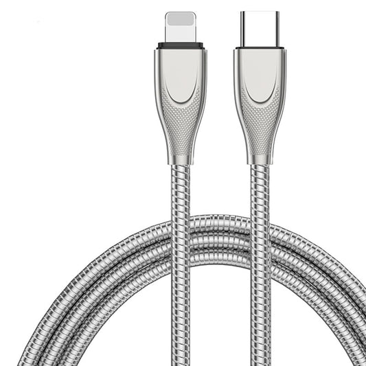 ADC-009 1m Type-C to Lightning 8 Pin Fast Charging Cable Zinc Alloy Flexible Cable Supports Data Transmission - Silver