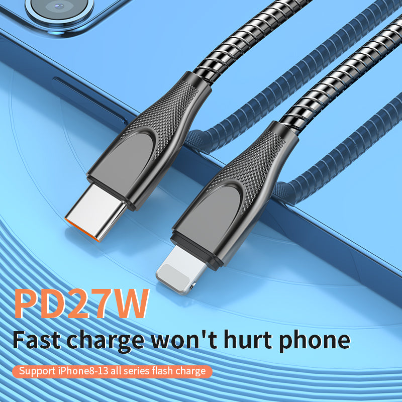 ADC-009 1m Type-C to Lightning 8 Pin Fast Charging Cable Zinc Alloy Flexible Cable Supports Data Transmission - Silver