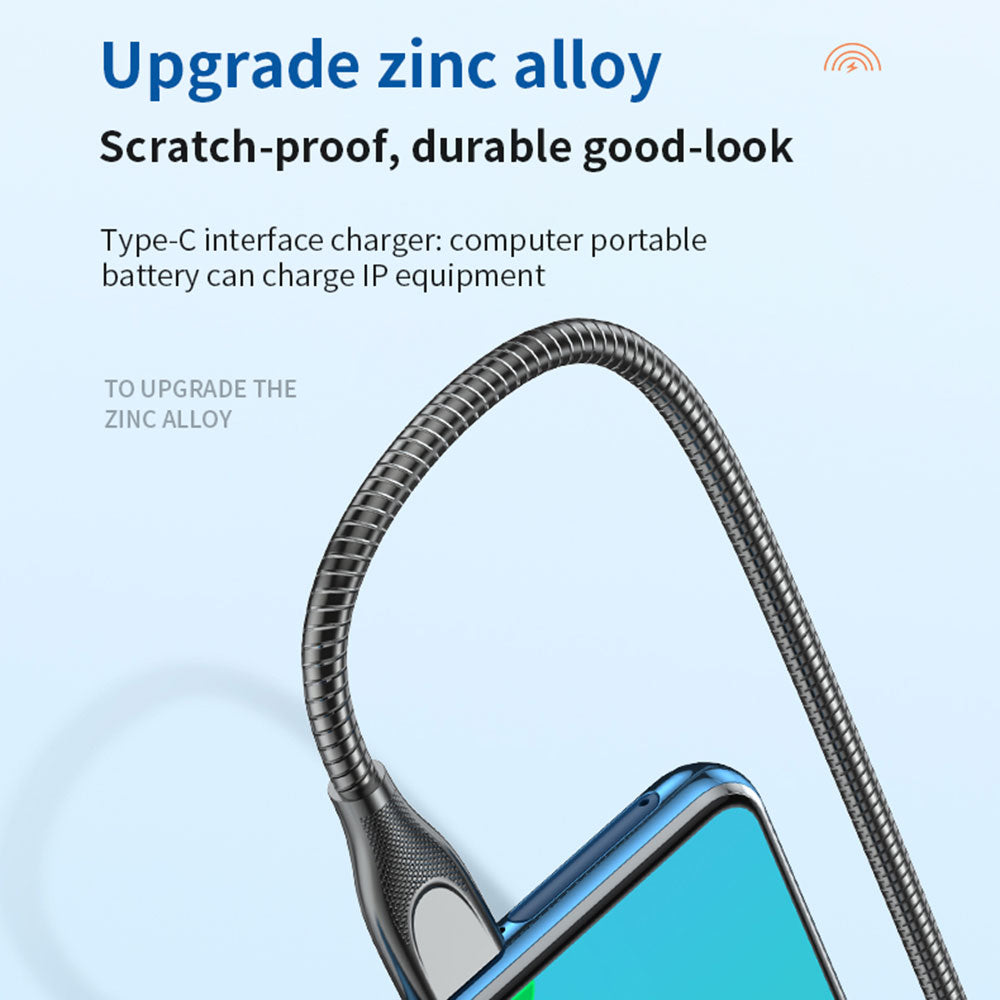 ADC-009 1m Type-C to Lightning 8 Pin Fast Charging Cable Zinc Alloy Flexible Cable Supports Data Transmission - Silver