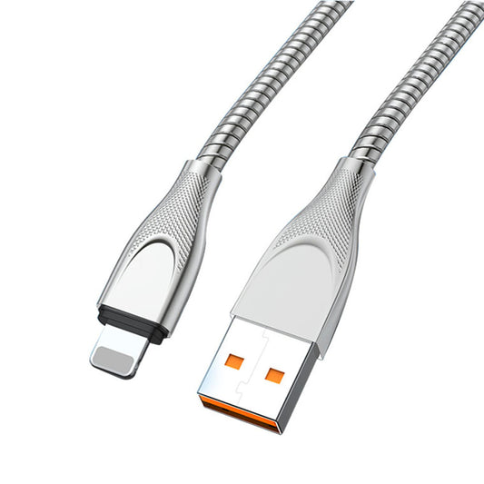 ADC-009 1m Zinc Alloy USB to Lightning 8 Pin Fast Charging Cable Data Transmission Flexible USB Cable - Silver