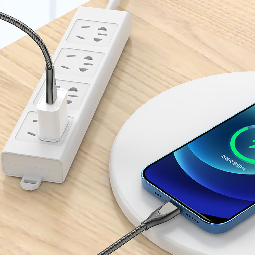 ADC-009 1m Zinc Alloy USB to Lightning 8 Pin Fast Charging Cable Data Transmission Flexible USB Cable - Silver