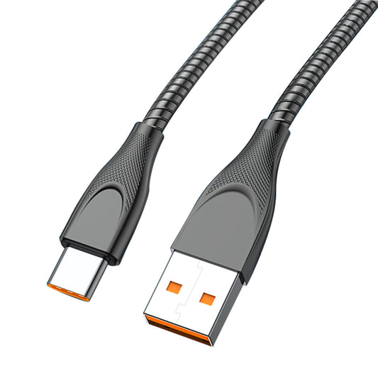 ADC-009 1m USB to Type-C Data Cable Zinc Alloy Fast Charging Cord Support Data Transmission Flexible USB Cable - Black