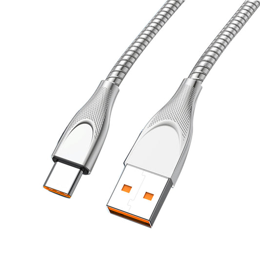 ADC-009 1m USB to Type-C Data Cable Zinc Alloy Fast Charging Cord Support Data Transmission Flexible USB Cable - Silver